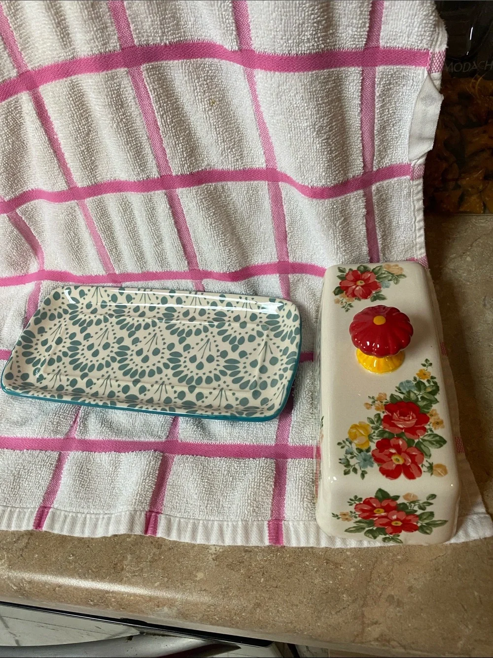 Pioneer Woman Ceramic Vintage Floral 2pc Butter Holder Excellent Condition